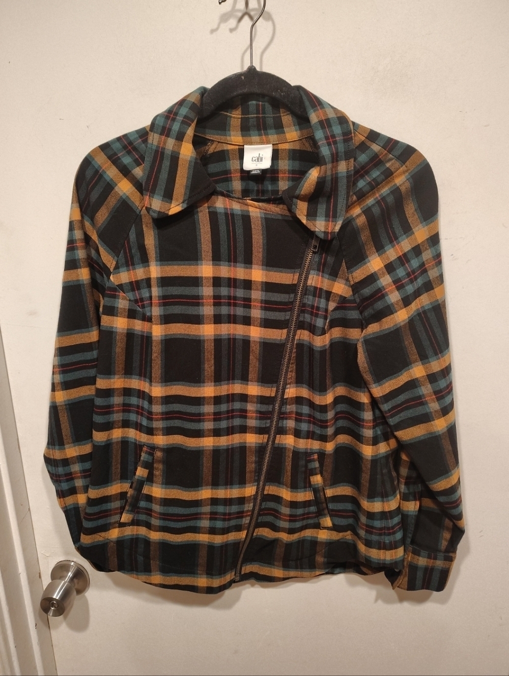 Cabi Women's Multicolor Plaid Moto Jacket Sz S Classic Edgy Casual Outdoor #4401